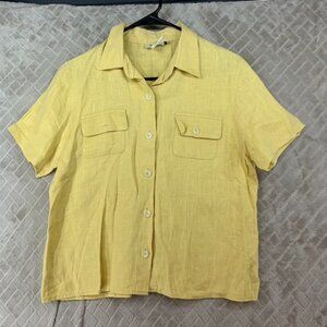 Harve Bernard Womens 10 Shirt Yellow Linen Button Up Short Sleeve Casual Aloha